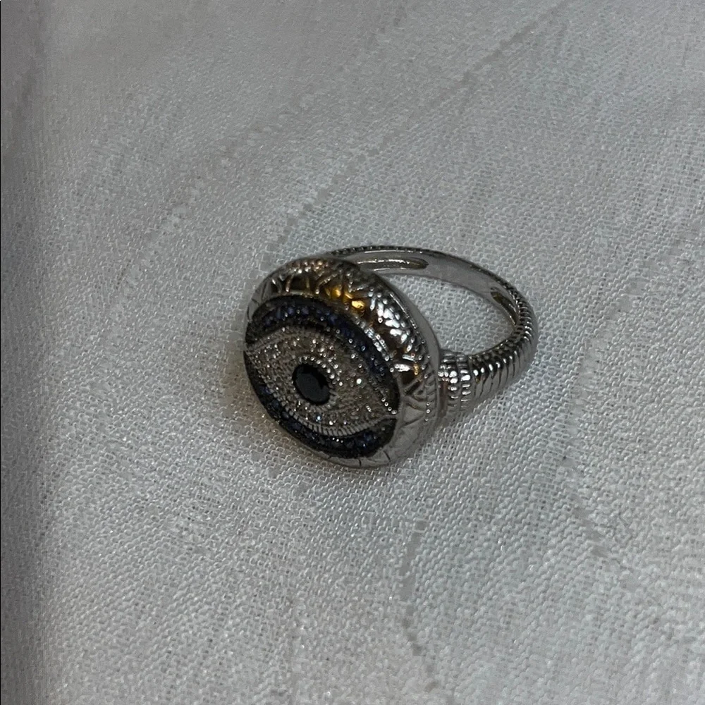 Silver Evil Eye Fashion Ring with Blue Accents